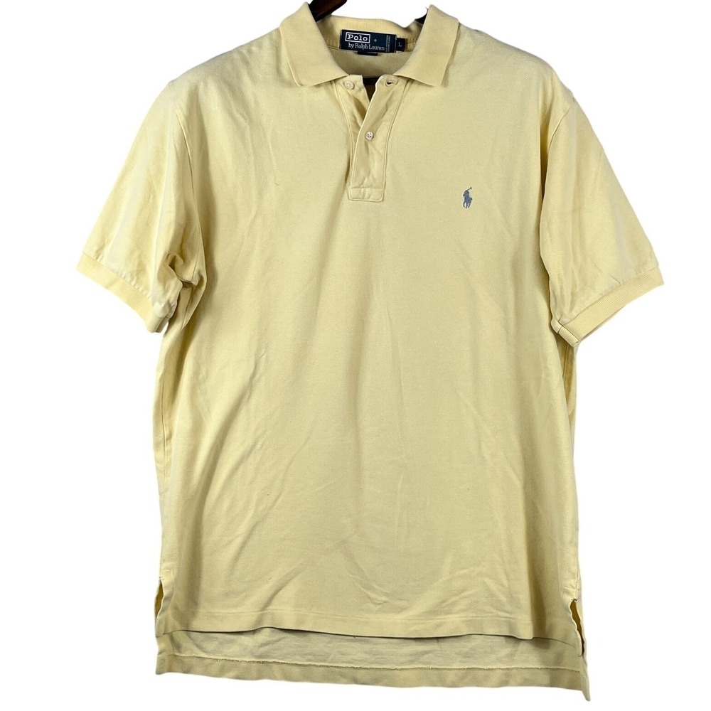 Polo Ralph Lauren Mens Large Short Sleeve Polo Shirt Yellow Cotton Preppy Style